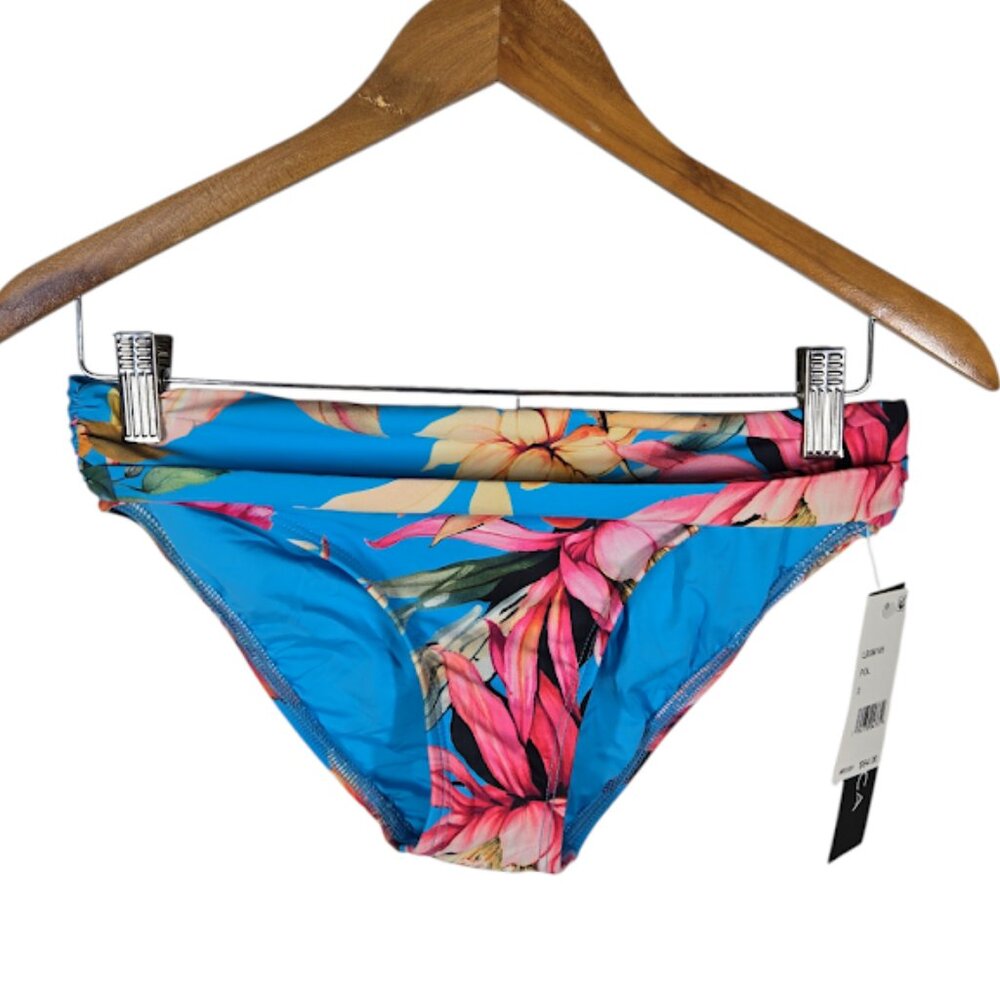 LA BLANCA Garden Social Bikini Bottom Blue Floral Size 2 NWT
